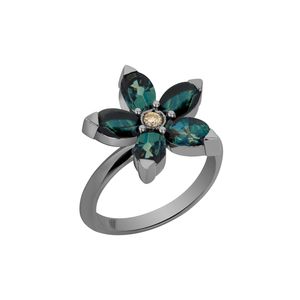 Anel-Estrela-em-ouro-branco-18k-com-banho-de-rodio-negro-safiras-verdes-e-diamante